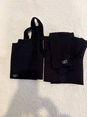 SET Active Black Ribbed Tank & Leggings Set